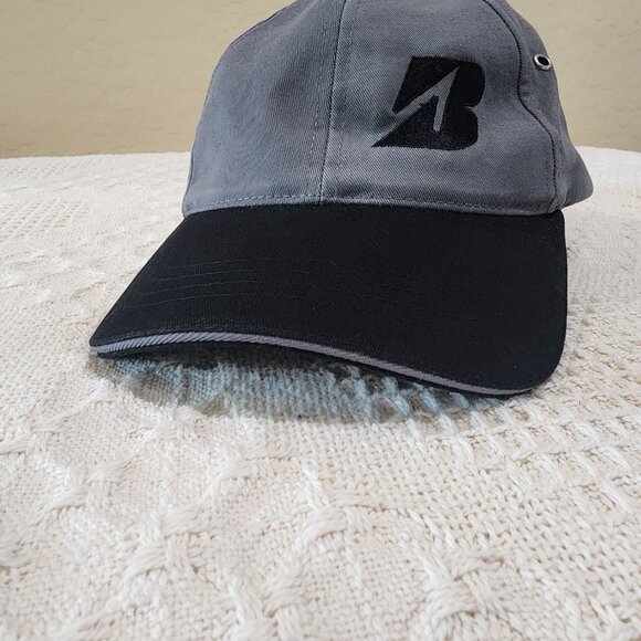 Bridgestone Golf Gray Black 6 Panel Head Shots Tuck Strap Baseball Cap Hat - Picture 5 of 11